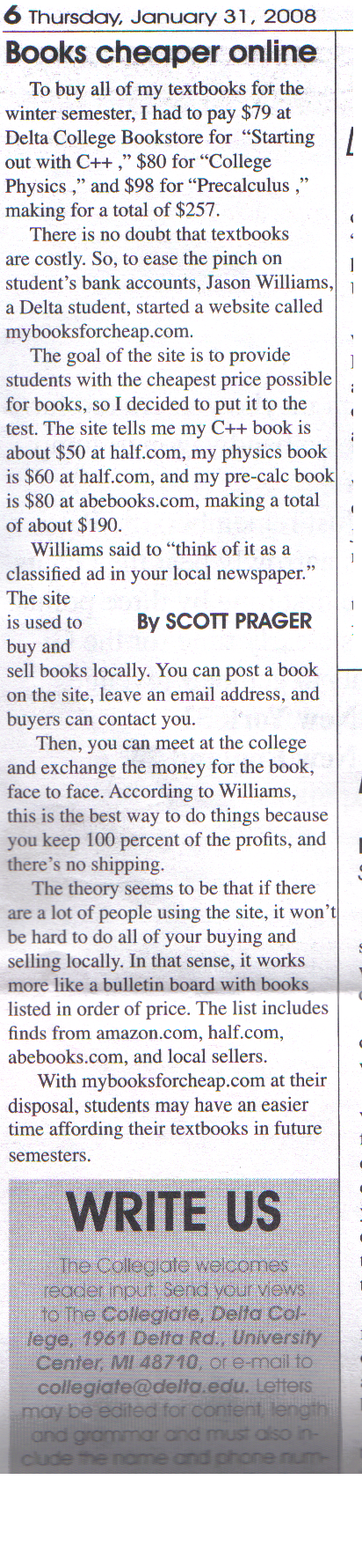 DeltaCollegeNewsPaperArticleMyBooksforCheap1.bmp